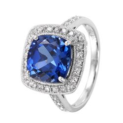14KT White Gold Tanzanite and Diamond Ring - #28