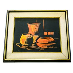 Dutch-German Artist Cay Schoodt Framed Two Bowls and Vase Oil on Canvas Circa 1930's - #1747