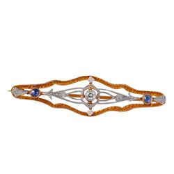 14KT Rose and White Gold Antique Sapphire and Diamond Pin - #546