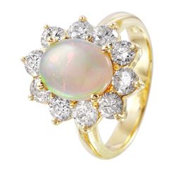 14KT Yellow Gold Opal and Diamond Ring - #1363