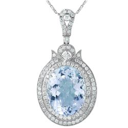 14KT White Gold Aquamarine and Diamond Pendant and Chain - #1547