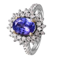 14KT White and Yellow Gold Tanzanite and Diamond Ring - #1485