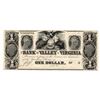 Image 1 : 1800's $1 Bank of the Valley in Virginia Currency Note