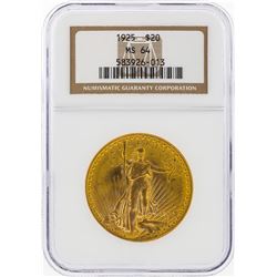 1925 $20 St. Gaudens Double Eagle Gold Coin NGC Graded MS64