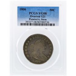 1806 Heraldic Eagle Half Dollar Coin PCGS VG08 Pointed 6