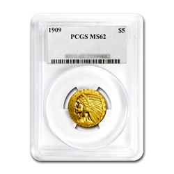 1909 $5 Indian Gold Half Eagle NGC MS62