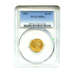 1907 $2.50 Liberty GOLD Quarter Eagle PCGS MS63