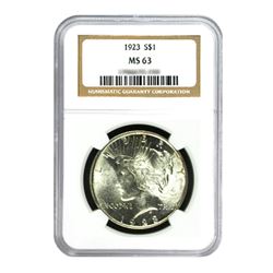 1923 $1 Peace Silver Dollar - NGC MS63