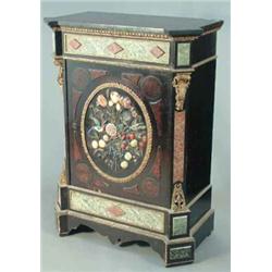 A mid 19th century Italian ebonised pietra dura and ormolu mounted pier cabinet, with slate top,...