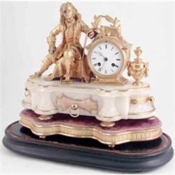 A mid-19th century French ormolu and alabaster mantel clock, cast in the form of an architect sea...