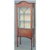 Image 1 : An Edwardian mahogany single door display cabinet, with string inlay and painted decoration on sq...