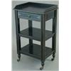 Image 1 : A Victorian ebonised and painted side washstand, with frieze drawer and 2 open shelves on toupie...