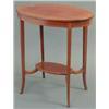 Image 1 : An Edwardian inlaid mahogany occasional table, with oval satinwood crossbanded top on square tape...