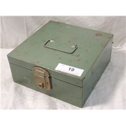 VINTAGE STEEL METAL FILE BOX WITH KEY AS SHOWN