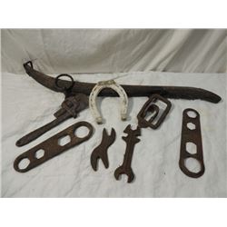 PRIMITIVE TOOL LOT HORSESHOE HAMES MORE