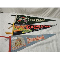 LOT 3 VINTAGE PENNANTS DISNEY SIX FLAGS MORE
