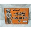 Image 1 : VINTAGE PRESSED TIN TEDDY CHOCOLATE DRINK SIGN