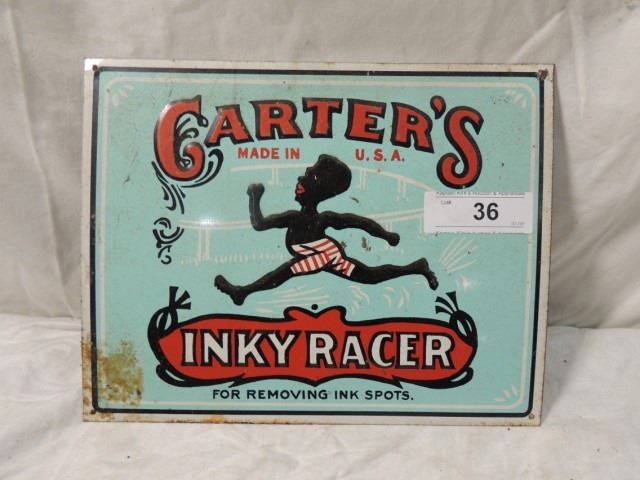 Carter's Ink Sign VINTAGE CARTER'S INKY RACER PRESSED TIN SIGN