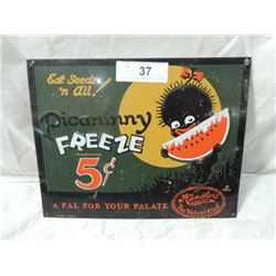 VINTAGE PICANINNY FREEZE ICE CREAM PRESS TIN SIGN