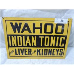 VINTAGE WAHOO INDIAN TONIC PRESSED TIN SIGN