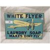 Image 1 : VINTAGE WHITE FLYER SOAP PRESSED TIN SIGN