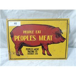 VINTAGE PEOPLES MEAT PACKING CO PRESSED TIN SIGN