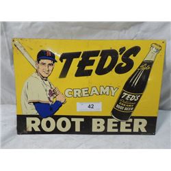 VINTAGE TED'S ROOT BEER PRESSED TIN SIGN