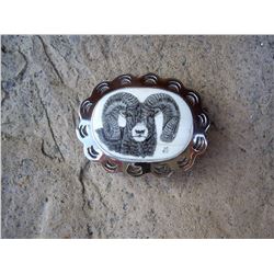 Custom Made Scrimshaw SHEEP on Ivory Buckle
