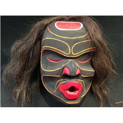 DZONOKWA MASK WITH HORSE HAIR BY EMIL THIBERT, MASK MEASURES: 6.5" WIDE X 8.5" TALL