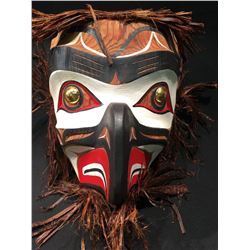 RAVEN' MASK WITH CEDAR BARK ACCENTS AND COPPER EYES BY KWAKWAKA'WAKW ARTIST CARL SIMEON