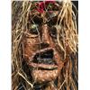 Image 2 : DZONOKWA' (WILD WOMAN OF THE WOODS) HAND STITCHED CEDAR BARK MASK WITH FEATHERS AND BLANKET ACCENTS