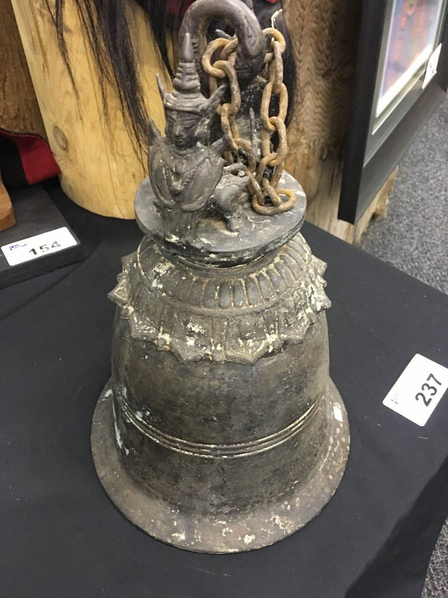 Bell Made From Shell LARGE CAST IRON TEMPLE BELL SHELL, APPROX. 15
