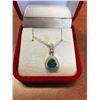 Image 2 : 1.60CT TRILLION CUT EMERALD & DIAMOND NECKLACE SET. STERLING SILVER WITH PLATINUM OVERLAY INCL.