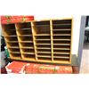 Image 2 : OFFICE DESK, WOOD SHELF, BROCHURE SHELF AND ASSORTED PAPER, COAT RACK, SIGNS