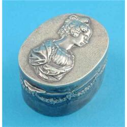 A Dutch silver trinket box, of oval form embossed with a profile of a lady, import marked for Che...