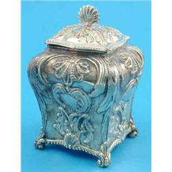 A Victorian plated tea caddy, of squared baluster form...