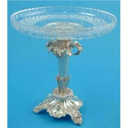 A Victorian silver centrepiece, with later cut glass bowl and foliate stem, on scroll feet, 9.5in...