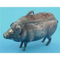 An Edwardian silver 'pig' pin-cushion, Birmingham 1905, 3.5ins....