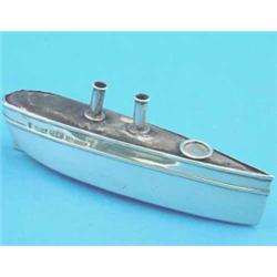An Edwardian novelty silver pin cushion modelled as a liner 'Royal George', Chester 1908, 5ins....