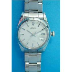 A gentleman's steel Rolex Oysterdate Precision wrist watch with white dial, baton numerals and st...