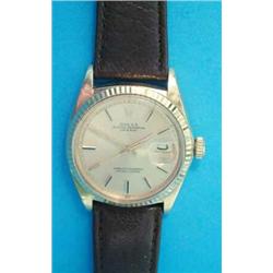 A gentleman's 18ct gold Rolex Oyster Perpetual Datejust wrist watch, on brown leather Rolex strap...