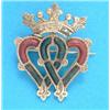 Image 1 : A gold double heart openwork brooch, with coronet surmount, set bloodstone and cornelians...