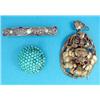 Image 1 : A Continental silver openwork bar brooch, set red and clear pastes, a Victorian gilt metal circul...