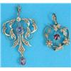 Image 1 : An Edwardian gold openwork pendant, set seed pearls and amethysts, together with a similar heart...