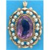 Image 1 : 3021A 9ct gold, amethyst and cultured pearl pendant/brooch, set with an oval amethyst in an openw...