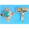 Image 1 : A Victorian 18ct gold marquise cluster ring, pave set with a central rectangular emerald and 16 o...