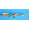 Image 1 : A gold 'arrow' bar brooch, mounted with rose diamond, coral and cultured pearl set insect...