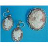 Image 1 : A pair of shell cameo drop earrings, each carved with a classical female profile in 9ct gold rub...