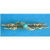 Image 1 : An Edwardian 15ct gold double bar brooch, with crossover front set 3 turquoises and 2 diamonds...