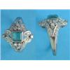 Image 1 : An 18k white gold Art Deco emerald and diamond ring, the central square cut emerald in an openwor...